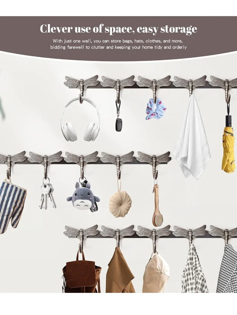 Reroser NWT 10-Hook Dragonfly Wall Mount Coat Rack